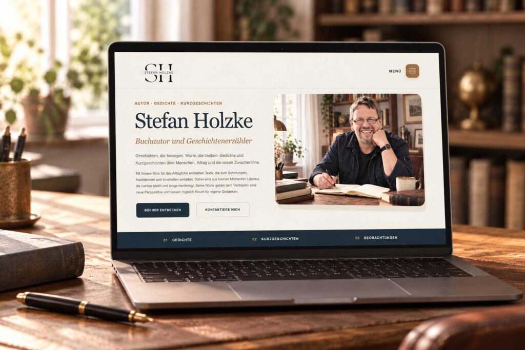 Die Website des Buchautors Stefan Holzke auf einem Laptop