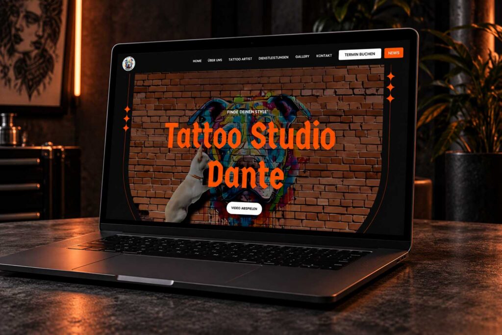 Die Website des Tattoo Studios Dante auf einem Laptop